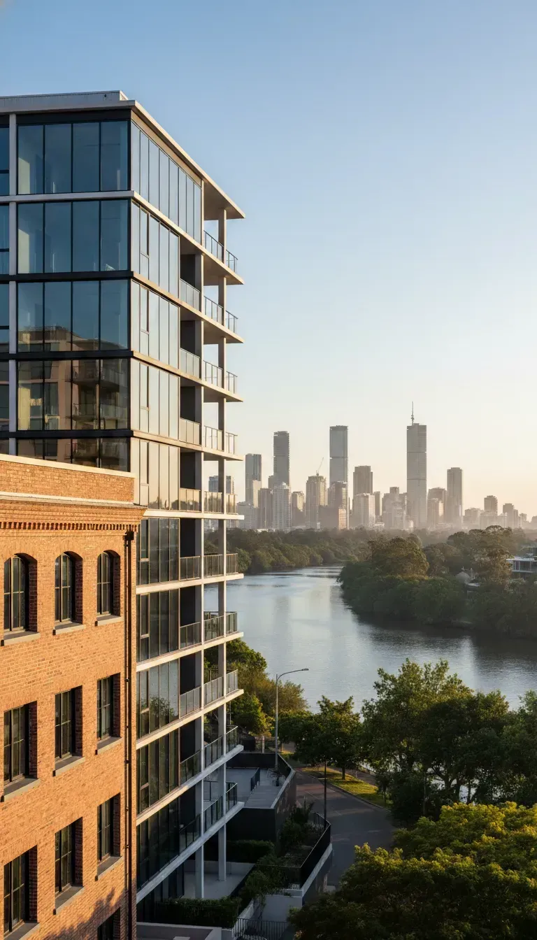 Heritage and modern properties in Teneriffe featuring glass windows and facades